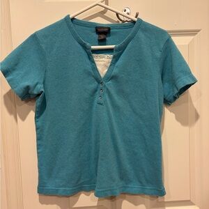 Van Heusen Turquoise Buttoned Top, Size Large